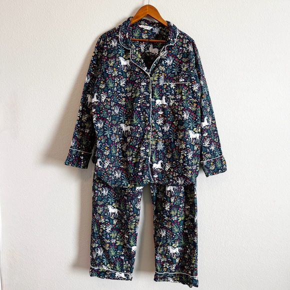 Printfresh Other - Fresh Print Unicorn Garden Blue Floral Pants and Shirt Pajama Set Size XL